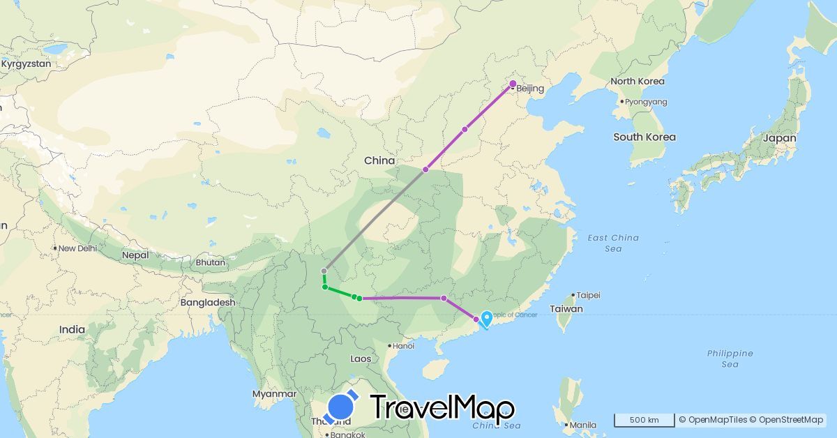 TravelMap itinerary: driving, bus, plane, train, boat in China (Asia)